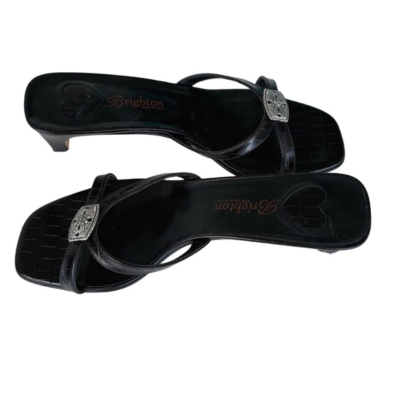Rare Italian-Made Brighton Kiki Block Heel Sandals | Size 7.5 Croc Embossed - Picture 1 of 8